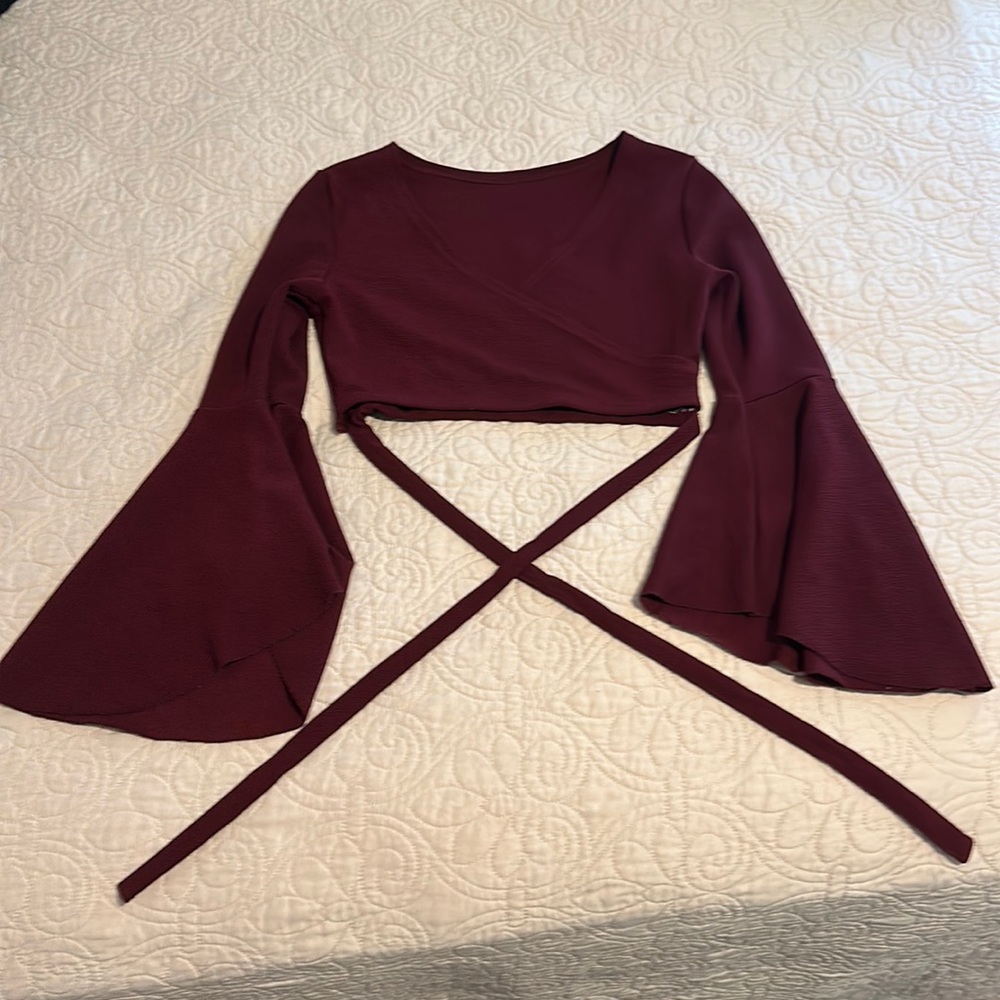 Burgundy cross tie crop top